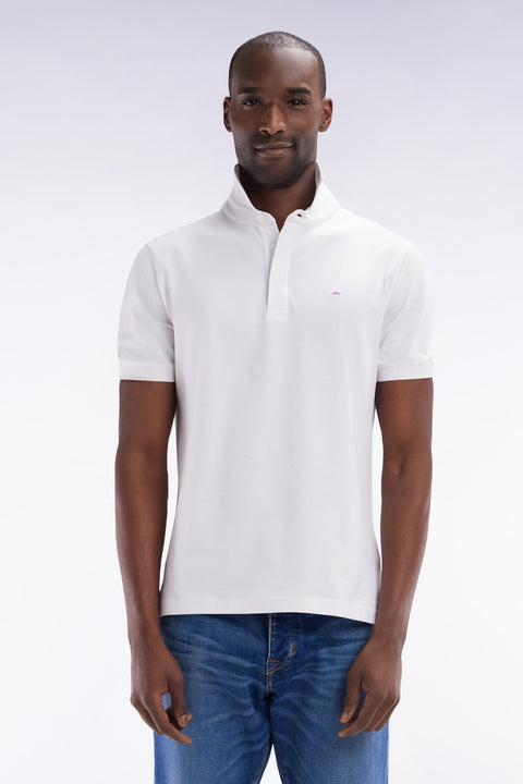 Polo à manches courtes en piqué coton stretch blanc coupe ajustée - Image 1