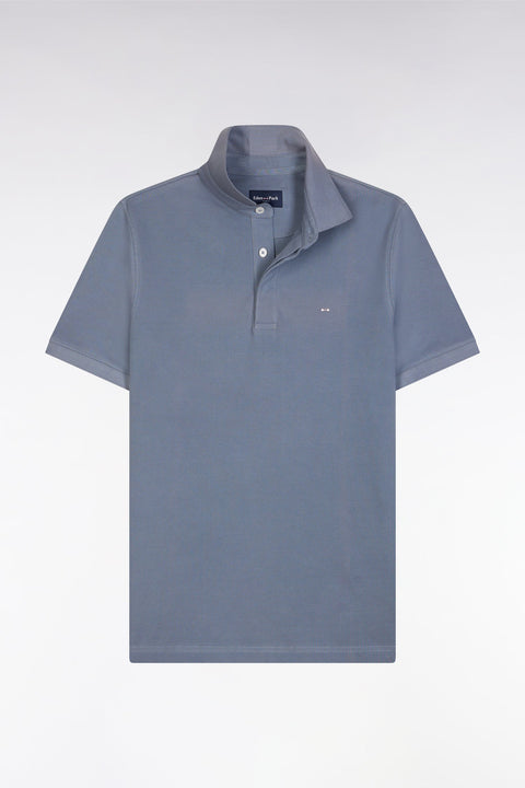 Polo à manches courtes en coton stretch bleu gris coupe ajustée - Image 2