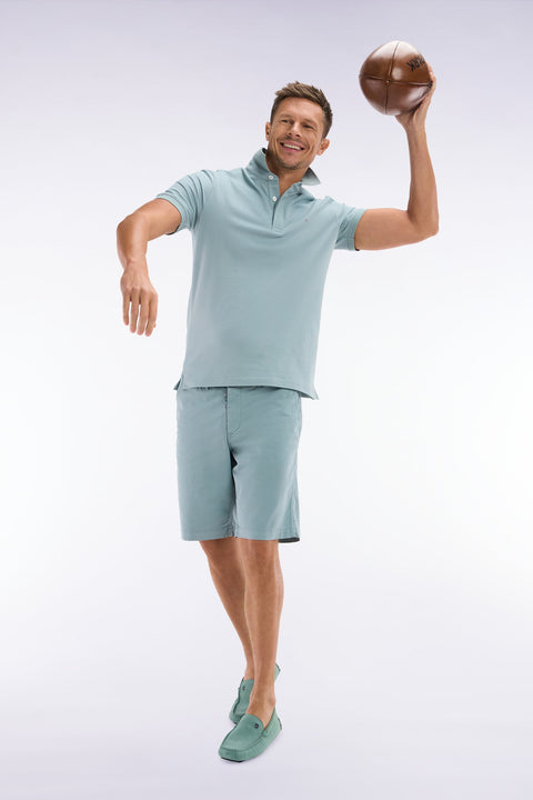 Polo à manches courtes en coton stretch gris moyen coupe ajustée - Image 3