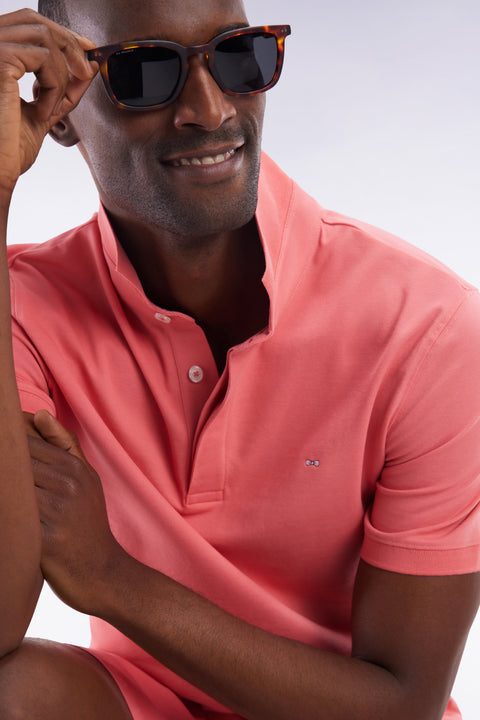 Polo à manches courtes en piqué coton stretch rose saumon coupe ajustée - Image 3