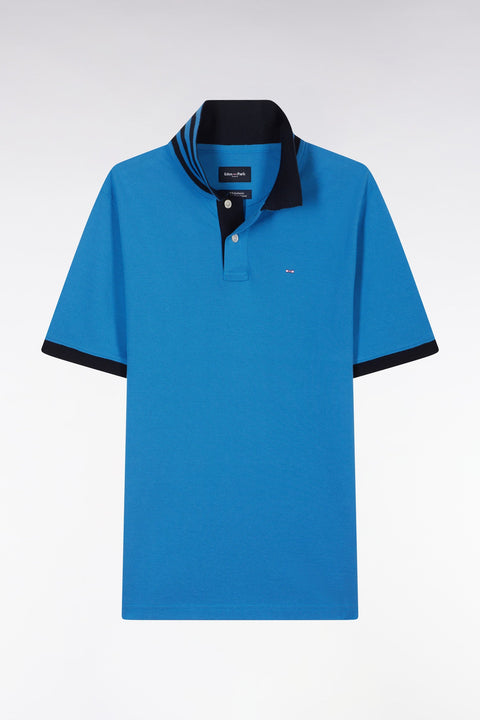 Polo à manches courtes en piqué de coton Pima bleu dessous de col cerclé coupe droite - Image 2