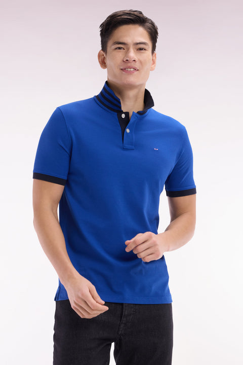 Polo à manches courtes en piqué de coton Pima bleu foncé dessous de col cerclé coupe droite - Image 3