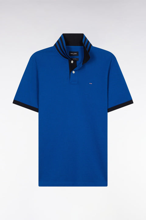 Polo à manches courtes en piqué de coton Pima bleu foncé dessous de col cerclé coupe droite - Image 2