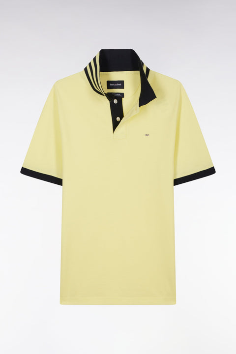 Polo à manches courtes en piqué de coton Pima jaune dessous de col cerclé coupe droite - Image 2