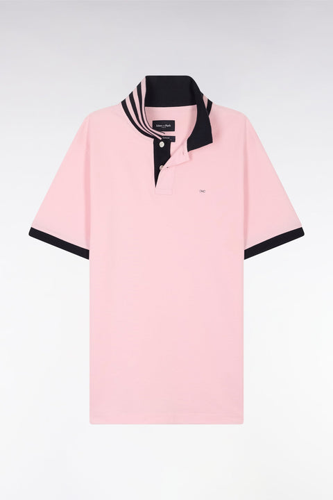 Polo à manches courtes en piqué de coton Pima rose clair dessous de col cerclé coupe droite - Image 2