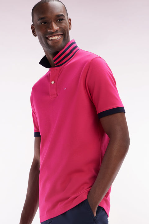 Polo à manches courtes en piqué de coton Pima fuchsia dessous de col cerclé coupe droite - Image 3