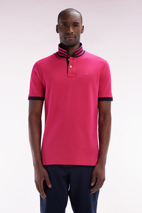 Polo à manches courtes en piqué de coton Pima fuchsia dessous de col cerclé coupe droite - Image 1