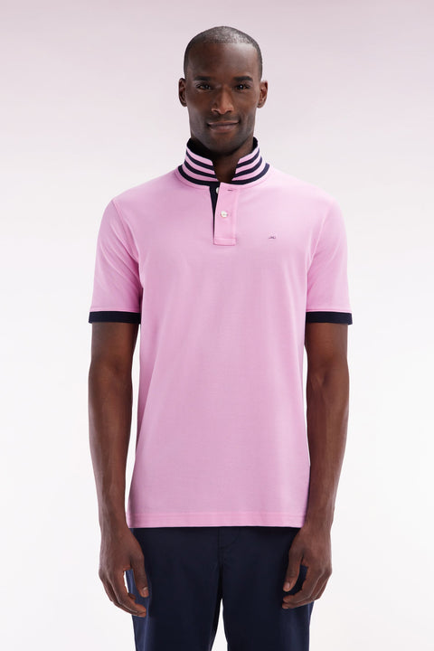 Polo à manches courtes en piqué de coton Pima rose dessous de col cerclé coupe droite - Image 1