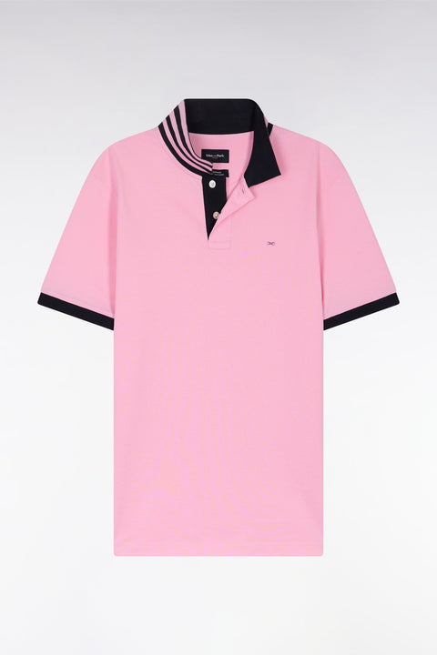 Polo à manches courtes en piqué de coton Pima rose dessous de col cerclé coupe droite - Image 2