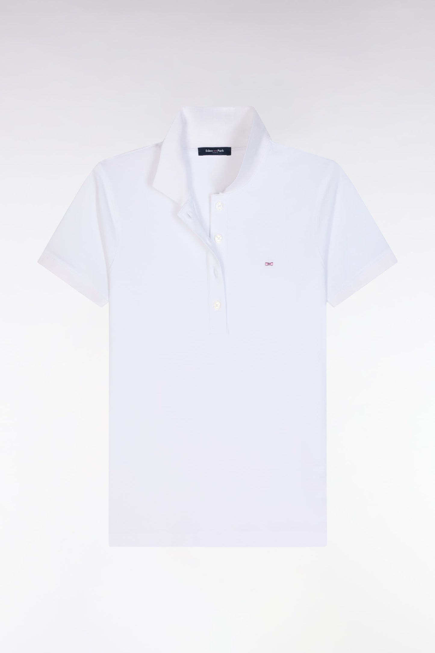 Polo à manches courtes en piqué de coton stretch blanc coupe ajustée