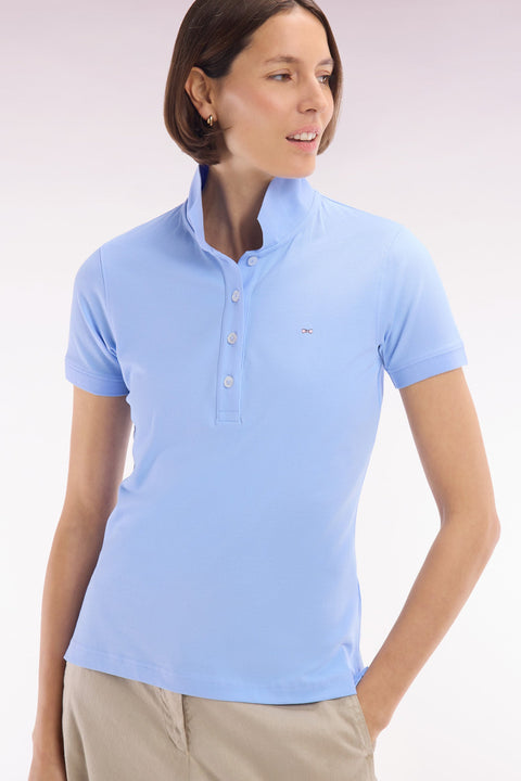 Polo à manches courtes en piqué de coton stretch ciel coupe ajustée - Image 1