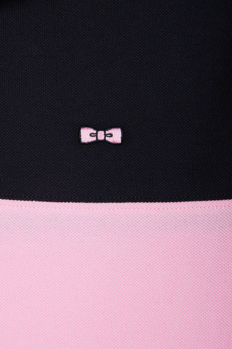 Polo à manches courtes en piqué coton rose col jacquard coupe droite - Image 2