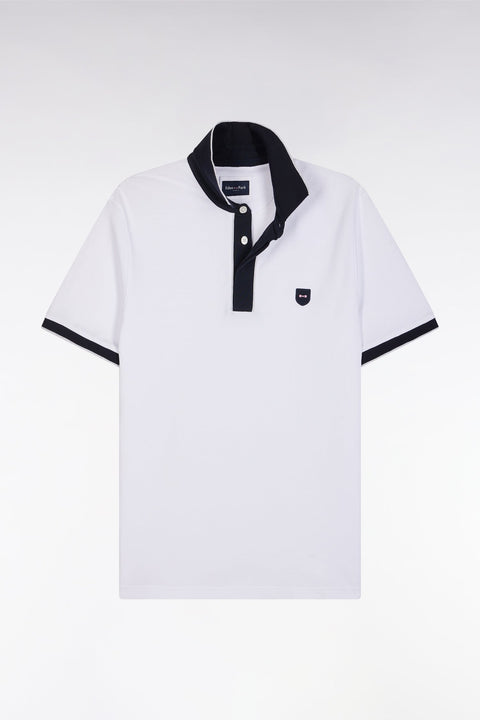 Polo uni à manches courtes en coton stretch blanc passepoil contrasté coupe ajustée - Image 2