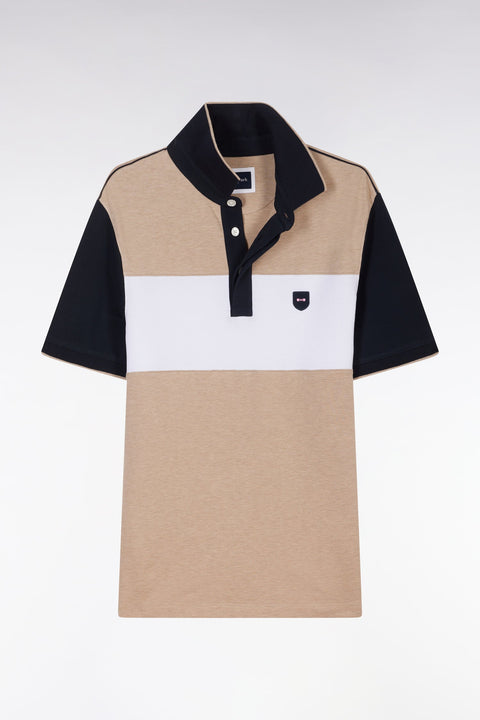 Polo à manches courtes en coton stretch beige bande contrastée coupe ajustée - Image 2