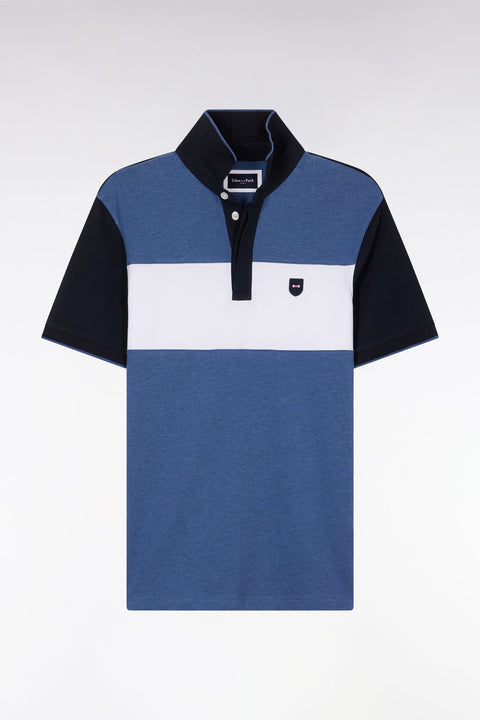Polo à manches courtes en coton stretch bleu bande contrastée coupe ajustée - Image 2