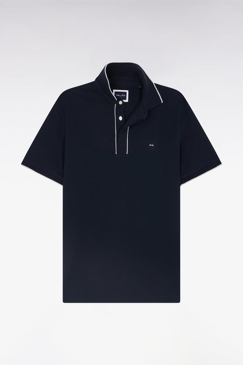 Polo à manches courtes en piqué de coton chiné stretch marine coupe ajustée - Image 2