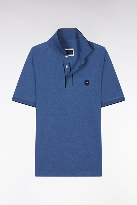 Polo à manches courtes en piqué de coton chiné stretch bleu foncé coupe ajustée - Image 2