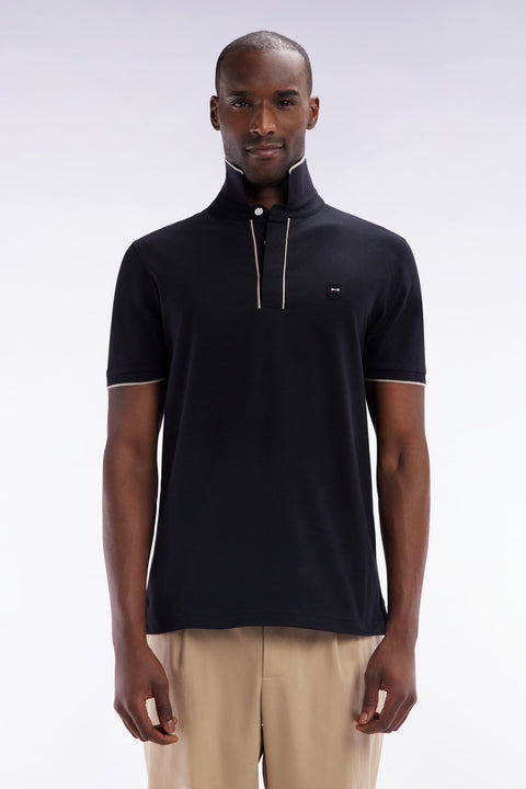 Polo à manches courtes en piqué de coton chiné stretch noir coupe ajustée - Image 1