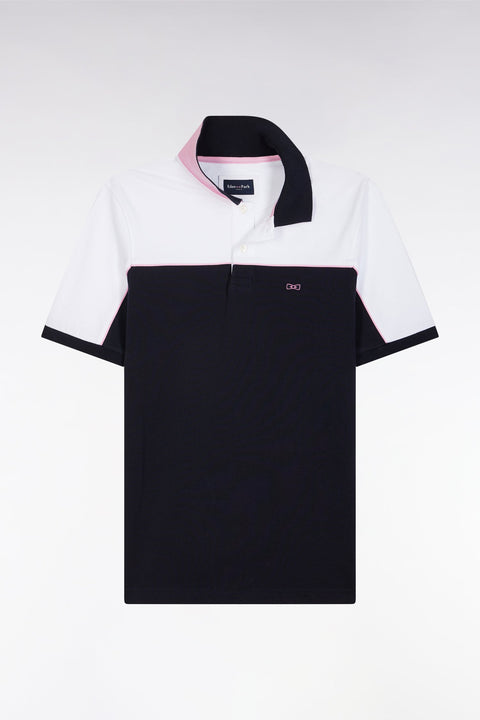 Polo à manches courtes en coton marine colorblock coupe droite - Image 2