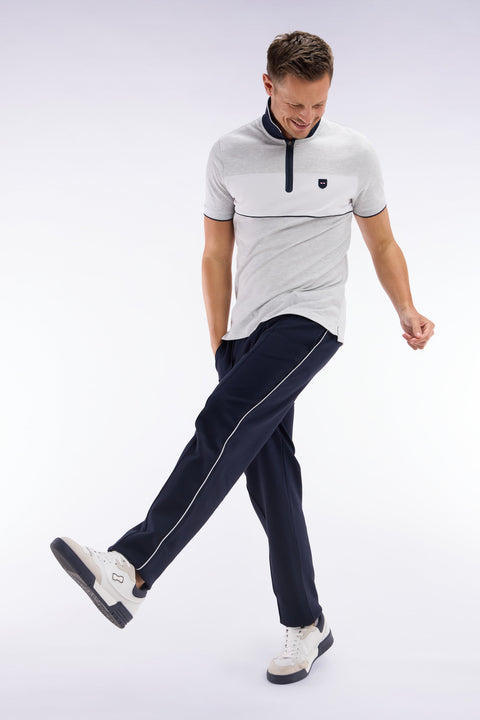 Polo à manches courtes en piqué de coton chiné stretch gris détails contrastés coupe ajustée - Image 3