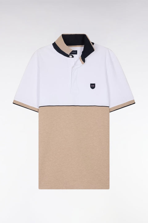 Polo à manches courtes en coton stretch bicolore beige coupe ajustée - Image 2
