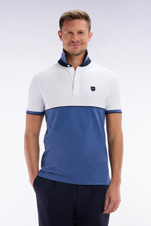 Polo à manches courtes en coton stretch bicolore bleu coupe ajustée - Image 1