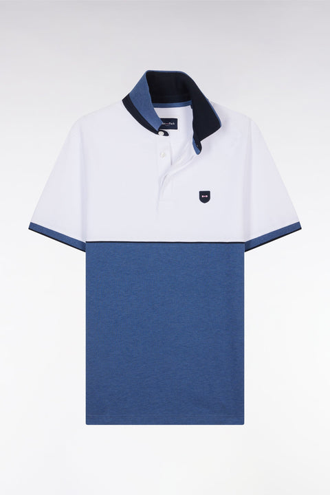 Polo à manches courtes en coton stretch bicolore bleu coupe ajustée - Image 2