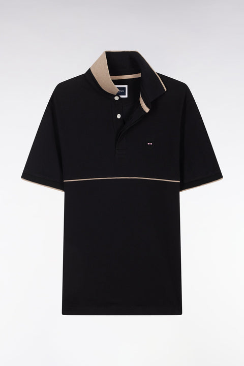 Polo à manches courtes en coton stretch bicolore noir coupe ajustée - Image 2