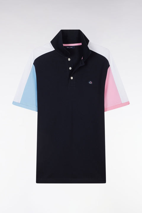 Polo à manches courtes colorblock en coton bleu marine coupe droite - Image 2