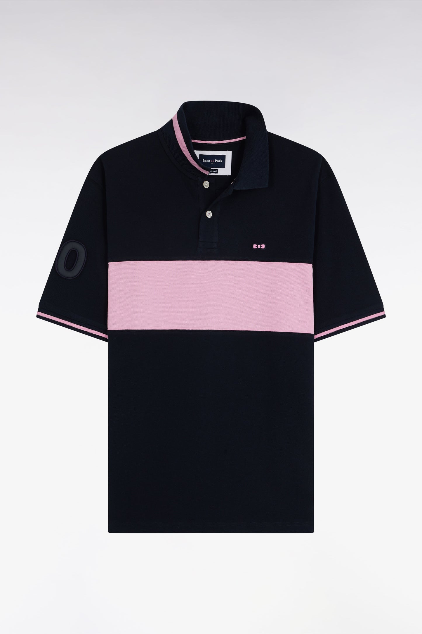 Polo à manches courtes en piqué coton rose bande contrastée coupe décontractée