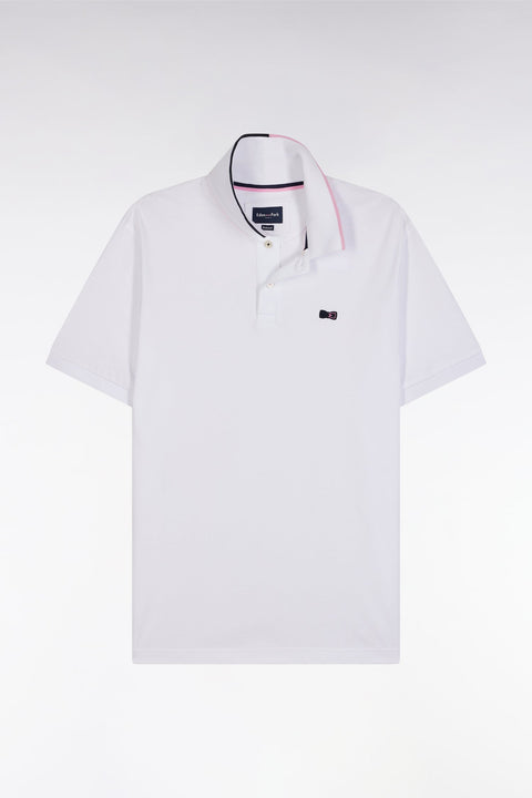 Polo à manches courtes en coton blanc liseré col coupe décontractée - Image 2