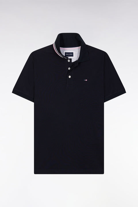 Polo à manches courtes en piqué coton marine broderie tricolore coupe droite - Image 2