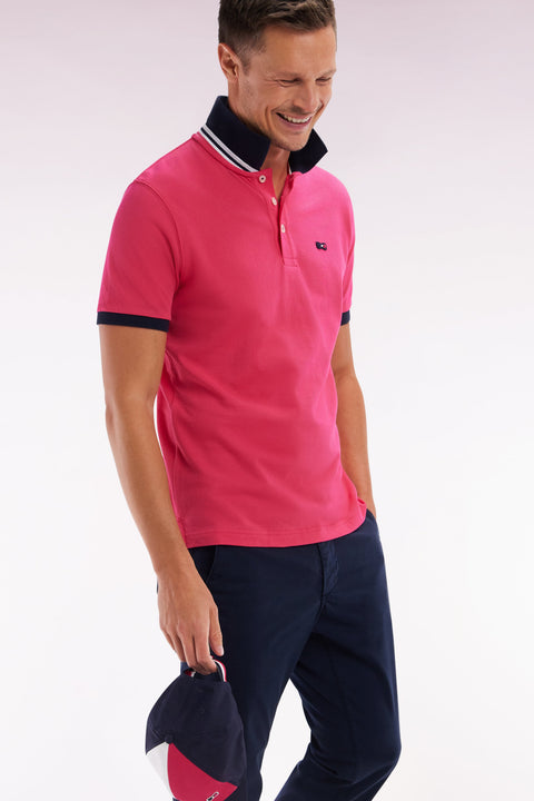Polo à manches courtes en coton rose coupe droite - Image 3