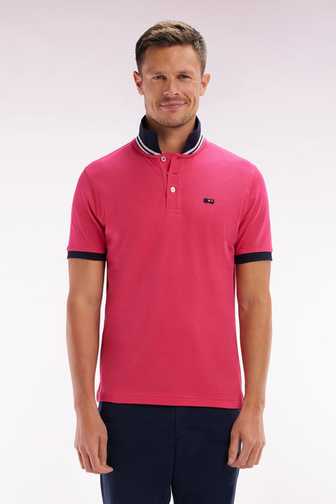 Polo à manches courtes en coton rose coupe droite - Image 1