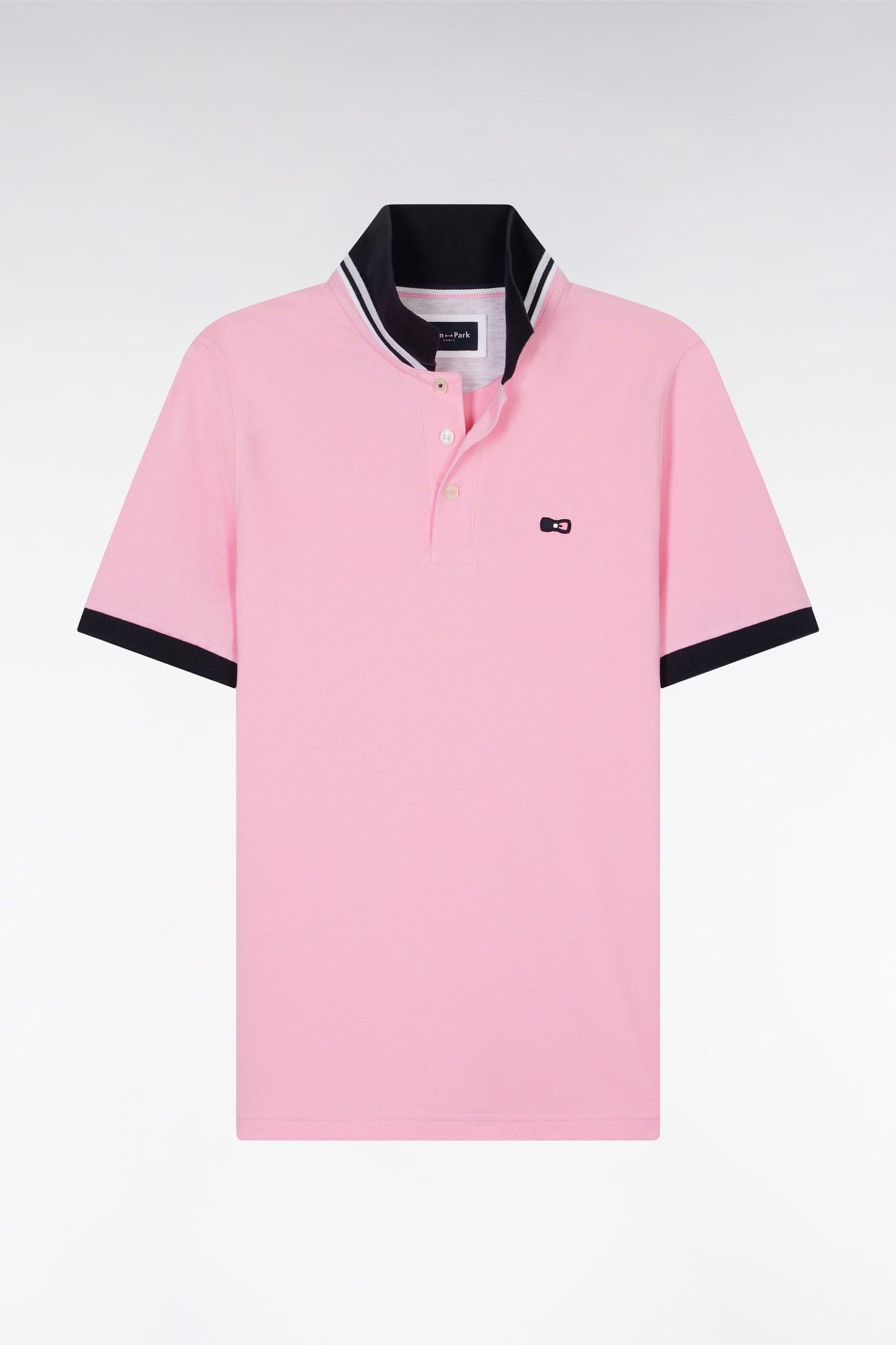 Polo à manches courtes en piqué coton rose broderie tricolore coupe droite