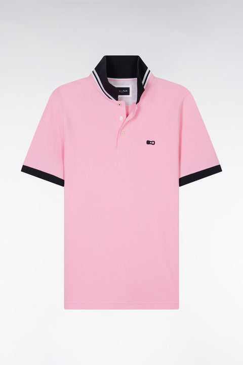 Polo à manches courtes en piqué coton rose broderie tricolore coupe droite - Image 2