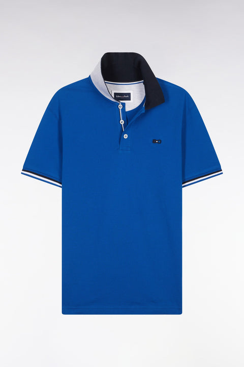 Polo à manches courtes en coton bleu col contrasté coupe droite - Image 2