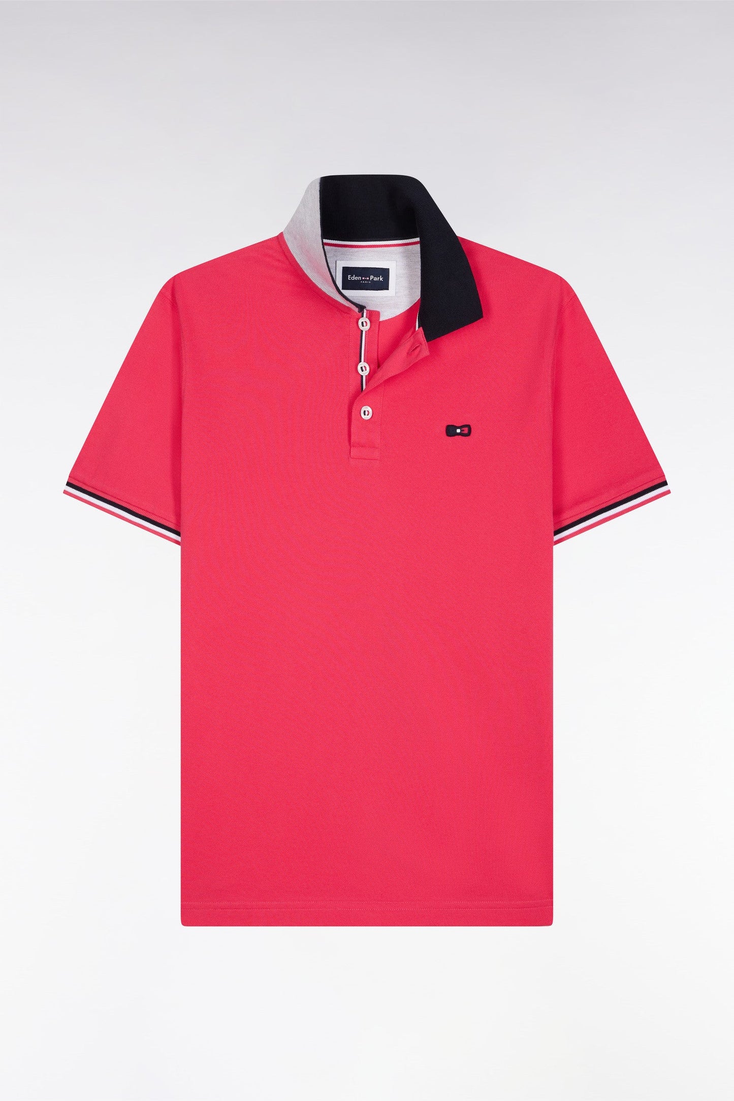 Polo à manches courtes en coton fuchsia col contrasté coupe droite