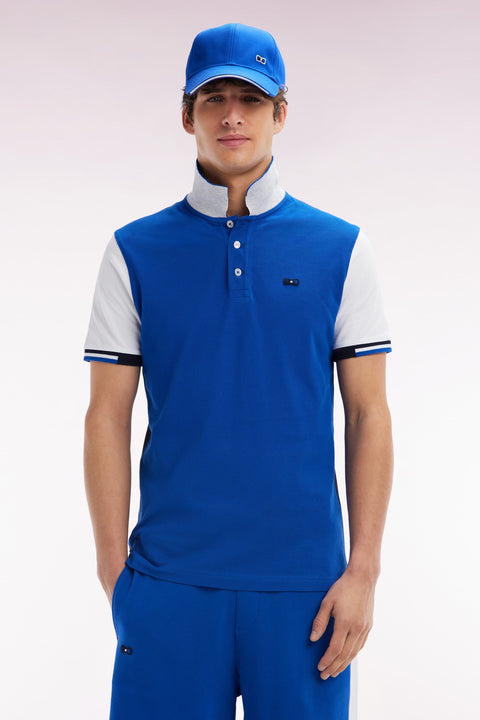 Polo à manches courtes colorblock en coton marine coupe droite - Image 1