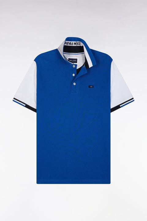 Polo à manches courtes colorblock en coton marine coupe droite - Image 2