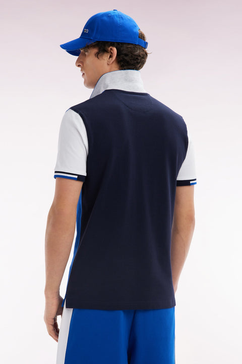 Polo à manches courtes colorblock en coton marine coupe droite - Image 3