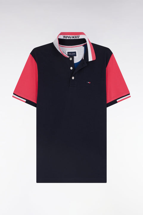 Polo à manches courtes colorblock en coton fuchsia coupe droite - Image 2
