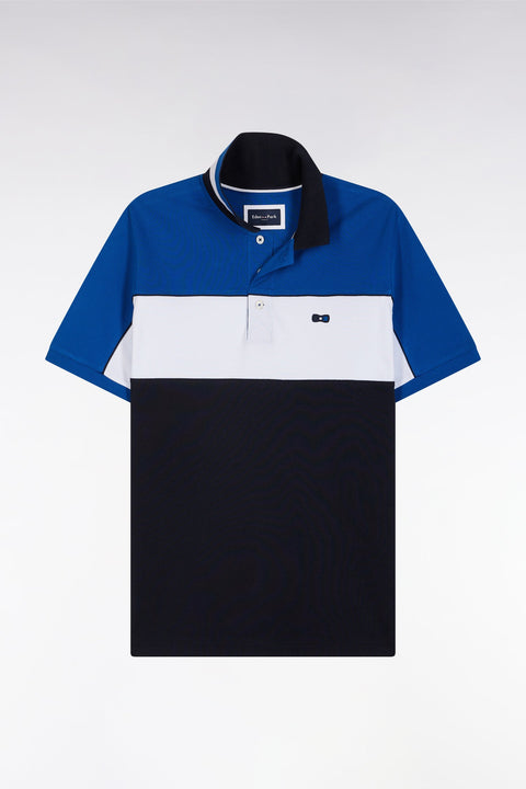 Polo à manches courtes en coton tricolore bleu dessous de col rayé coupe droite - Image 2