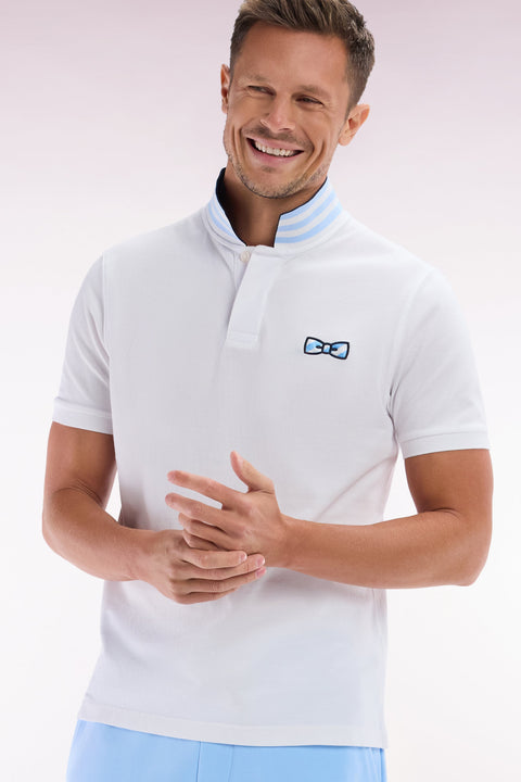 Polo à manches courtes en coton blanc dessous de col cerclé coupe droite - Image 3