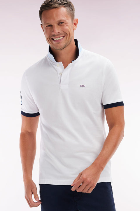 Polo à manches courtes en piqué coton blanc broderie manches 10 coupe droite - Image 3