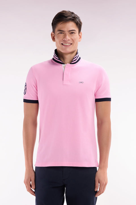Polo à manches courtes en piqué coton rose broderie manches 10 coupe droite - Image 1