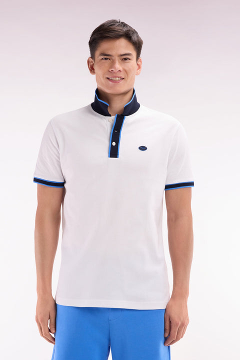 Polo à manches courtes en coton bleu rayures colorées coupe décontractée - Image 1
