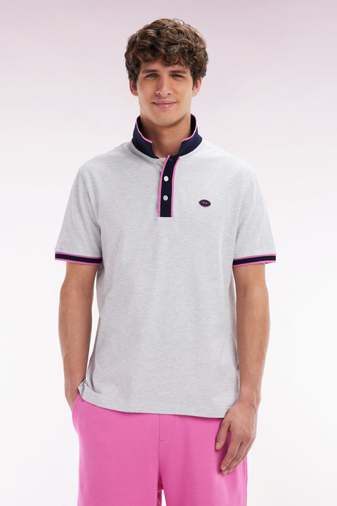 Polo à manches courtes en coton rose rayures colorées coupe décontractée - Image 1