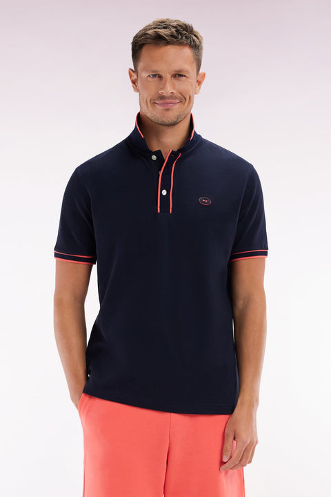Polo à manches courtes en coton corail rayures colorées coupe décontractée - Image 1