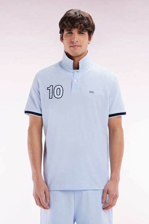 Polo à manches courtes en coton ciel broderie 10 coupe décontractée - Image 1
